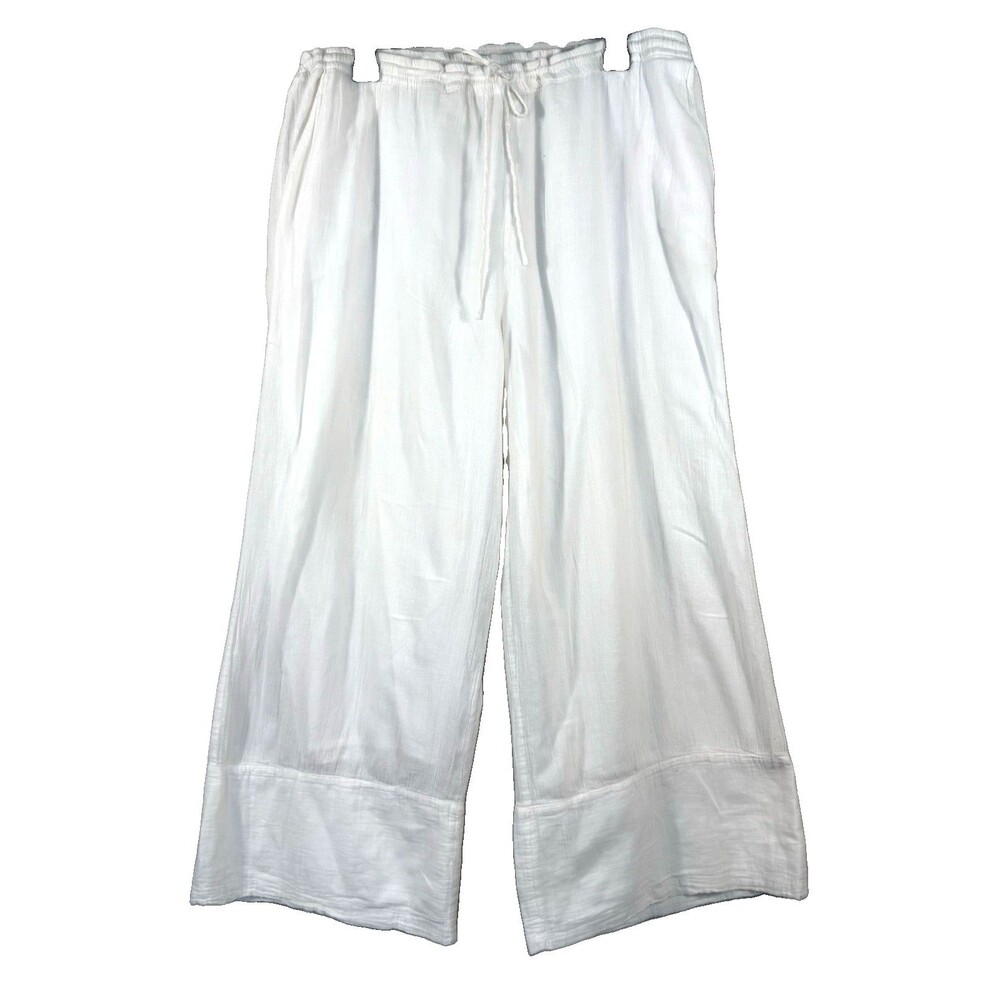The Gandy Boutique White 100% Cotton Gauze Wide Leg Cropped Pants Free Size OS - Picture 1 of 8